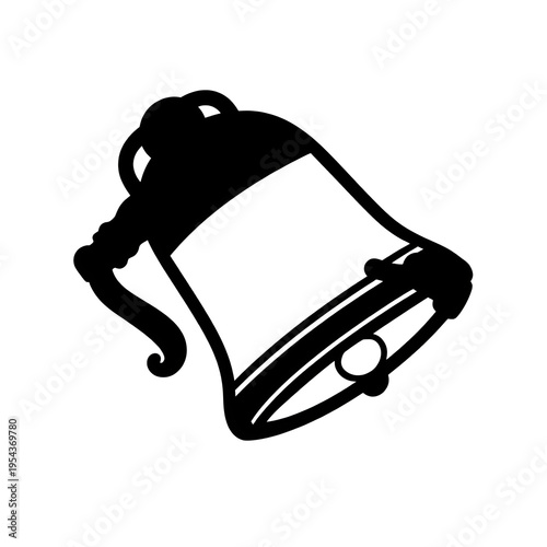 Simple black silhouette of a classic bell with a clapper isolated on a white background