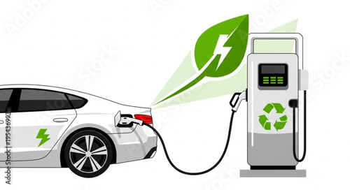 Electric car charging station green.