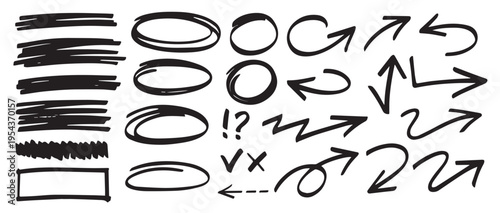 Hand Drawn Arrow Design Elements Set – Black Brush Sketch Arrows and Directional Doodle Vector Collection