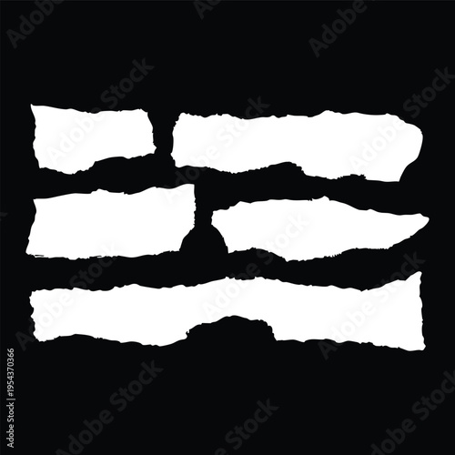 Irregular Torn White Paper Strip with Organic Ripped Edges on Black Background