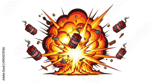 Explosion with Fire and Bombs.