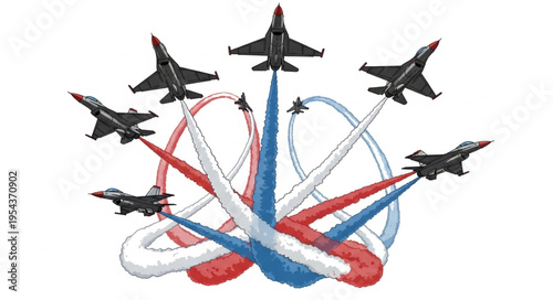 Fighter Jets Fly Patriotic Formation.