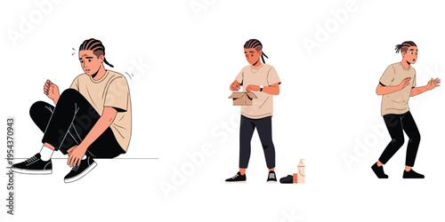 Illustrated depictions of human emotions and actions in everyday scenarios