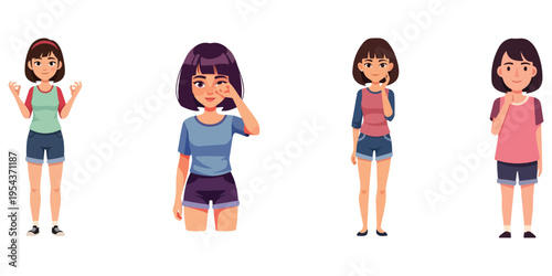 Various Poses Of A Young Girl In Casual Attire With Different Expressions