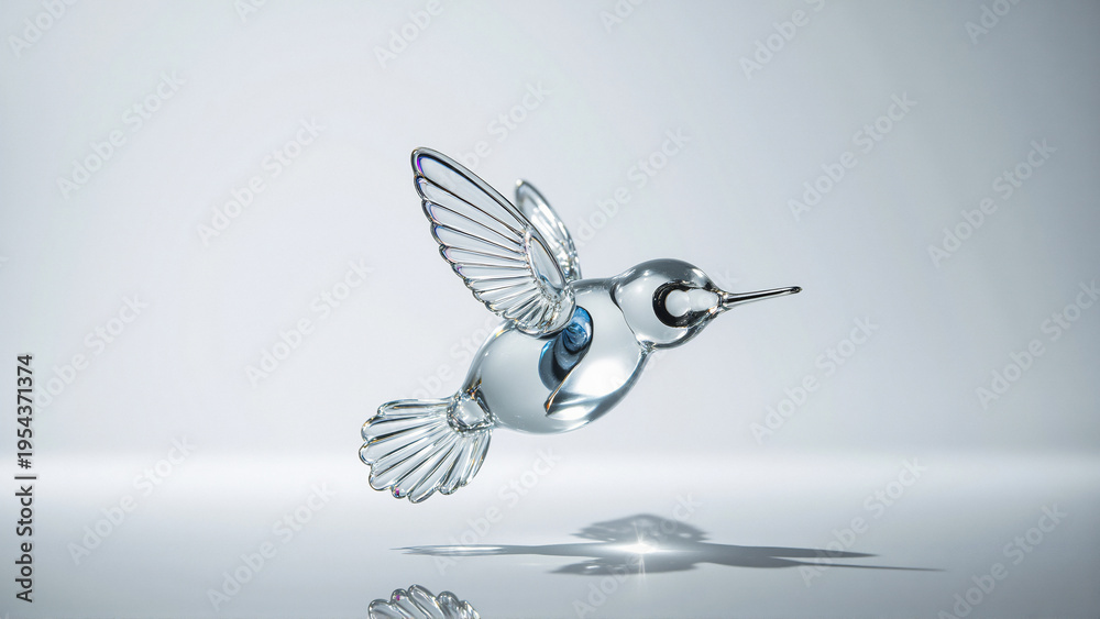 Fototapeta premium Crystal Hummingbird in Flight on Reflective Surface