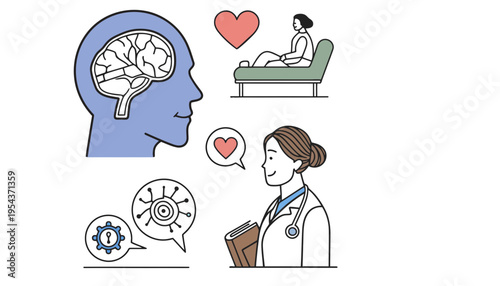 Psychologist illustration with brain and heart concept for mental health