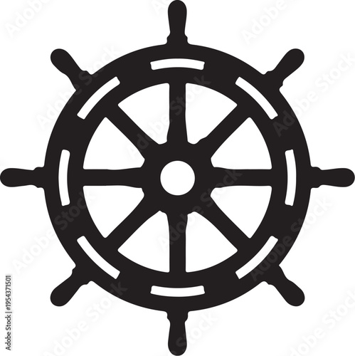 Vector ship wheel icon, black nautical steering wheel