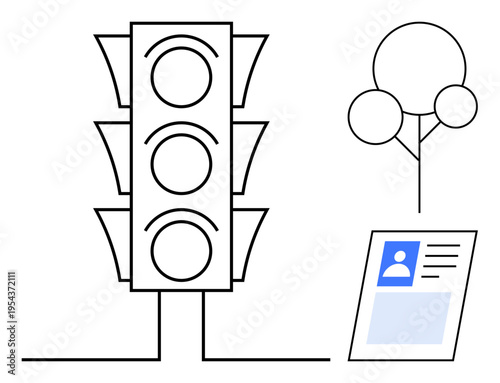 Traffic light concept. Traffic light with ID card suggesting urban management and traffic safety. Traffic light designs control, city planning, and identity use. For logistics, compliance