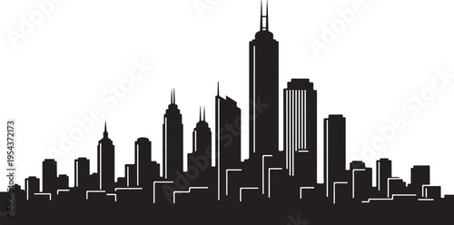Black city skyline vector silhouette, urban landscape