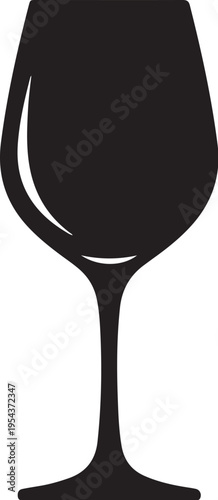 Black wine glass icon, wine glass silhouette, stemmed glass, drinkware vector