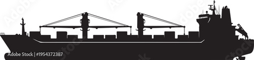 Cargo ship, container vessel, freight boat, silhouette icon