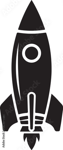 Black rocket icon, space shuttle symbol, missile logo, launch vehicle graphic