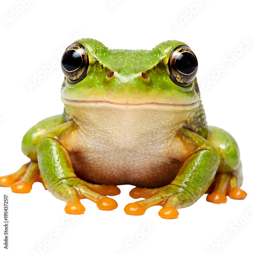 Green Tree Frog Close Up Isolated on White Background
