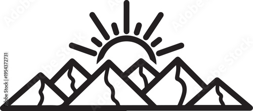 Vector mountain landscape icon with sunrise