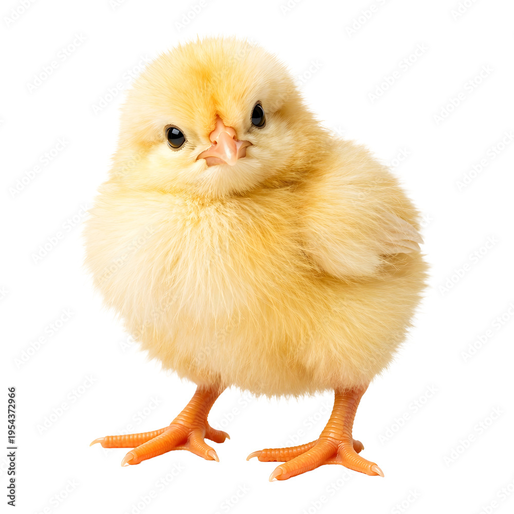 Obraz premium Fluffy Yellow Baby Chick Standing Isolated on White Background