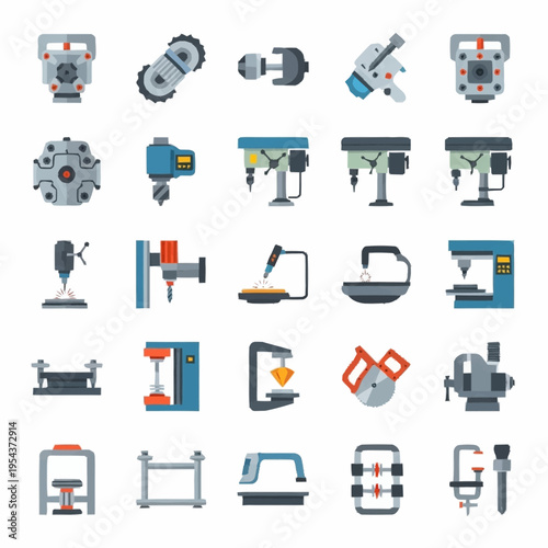 Collection of Industrial Machinery and Tools Icons.