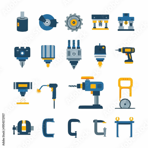 Collection of Industrial Tools and Machinery Icons.