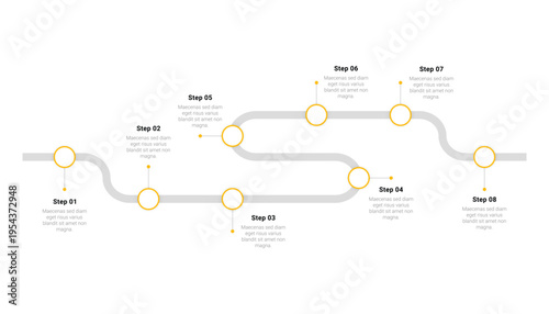 Horizontal Roadmap Infographic With Eight Steps And Winding Path