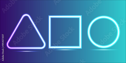 Electric Elegance: Blue Neon & Velvet, Glowing Geometry in Midnight Hues, Neon Frames on a Velvet Canvas, Electric Blue Neon Rectangular Frame on Dark Blue Gradient Background. 
