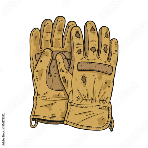 A pair of safety gloves in worn condition. Isolated on a white background.