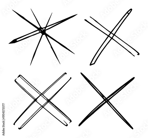 Cross (X) mark icon set with bold black lines and simple geometric shapes featuring delete, close, cancel with error and wrong symbols