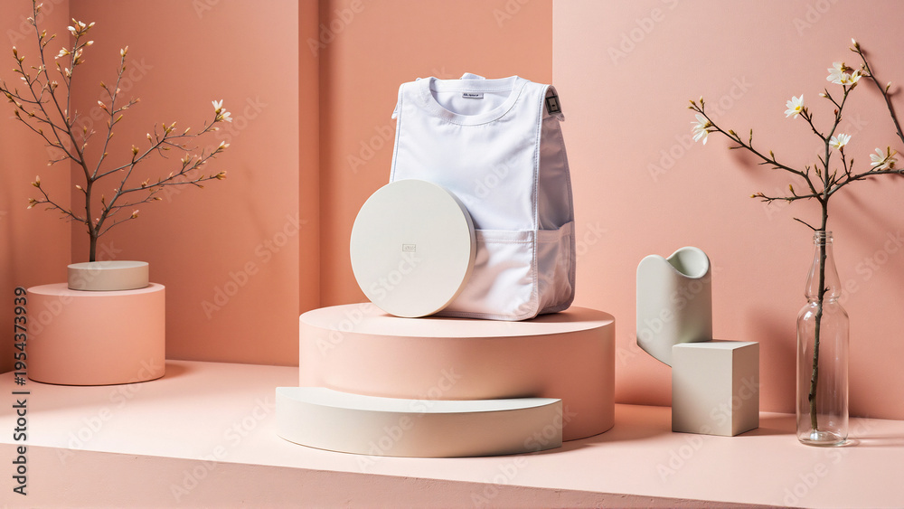 custom made wallpaper toronto digitalElegant White Product Display on Pink and Cream Pedestals with Minimalist Design