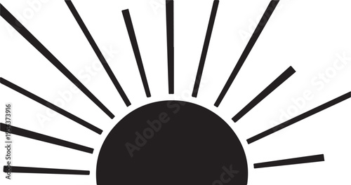Black sun icon vector, sunrise symbol