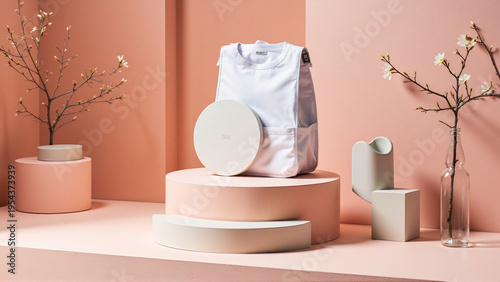 Wallpaper Mural Elegant White Product Display on Pink and Cream Pedestals with Minimalist Design Torontodigital.ca