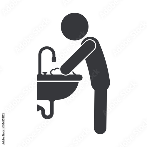 Isolated pictogram of person washing hands at sink with soap foam representing hygiene, sanitation, cleanliness, and proper handwashing practice