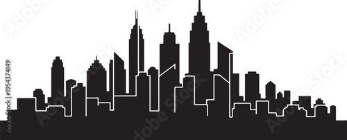 Black city skyline vector silhouette with white outline