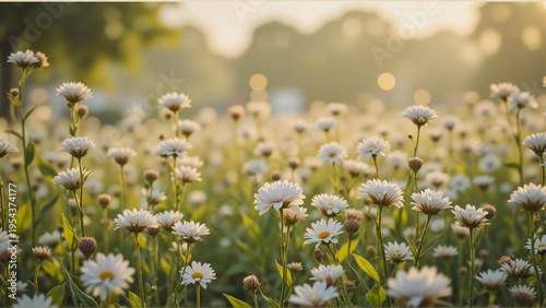 Wallpaper Mural Field of white daisies in soft sunlight, spring bloom Torontodigital.ca