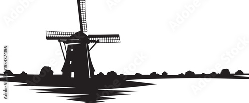 Black silhouette windmill vector illustration