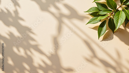 Wallpaper Mural Sunlit green leaves and abstract plant shadows on a serene beige background Torontodigital.ca