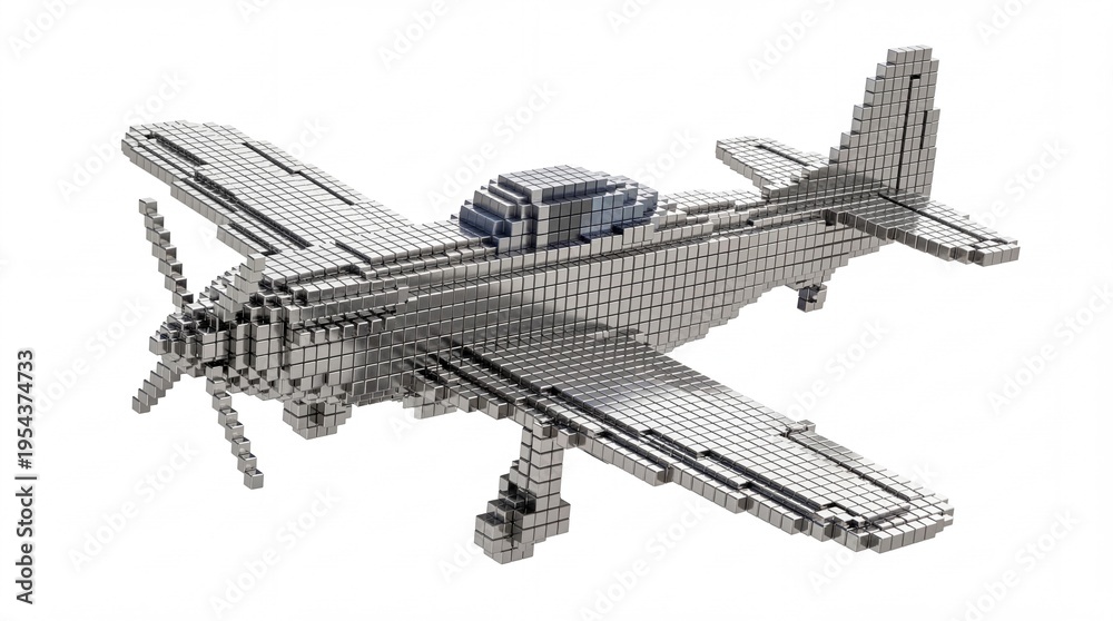 Fototapeta premium A detailed, silver model airplane with propellers against a clean white background, showcasing intricate design and construction.