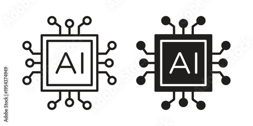 AI chip icon. Vector linear icons. Editable stroke vector illustration