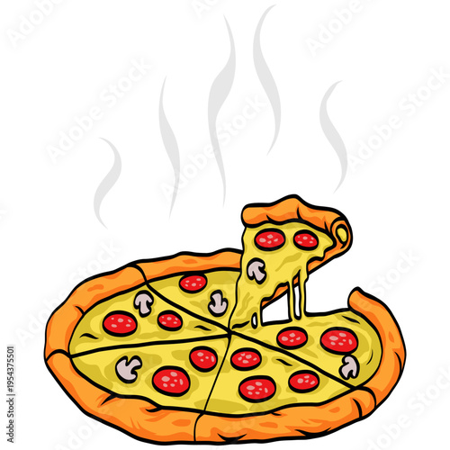 Hot Pizza Slices Drawing Illustration