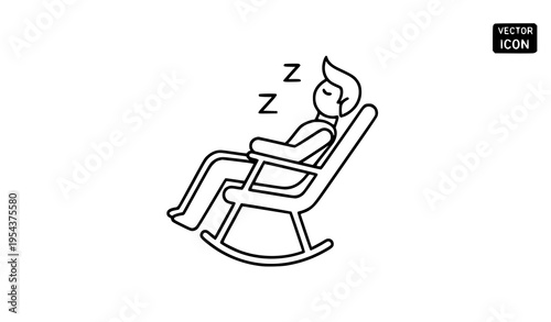 Comfort zone relaxing man in rocking chair line icon
