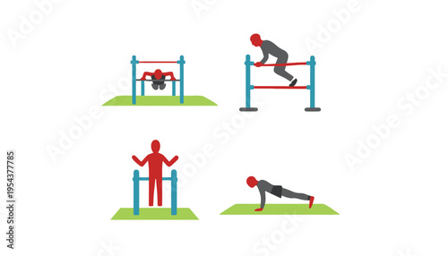 A fit man exercising outdoors with pull up bars and equipment