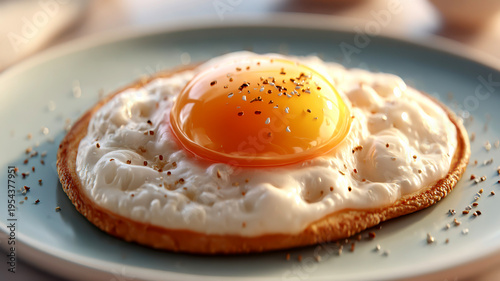 Fried egg with pepper seasoning plate, warm and appetizing