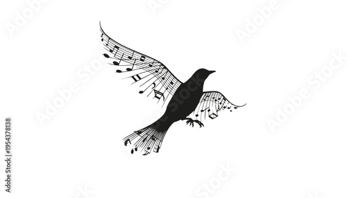 A bird silhouette with musical notes illustration in black and white