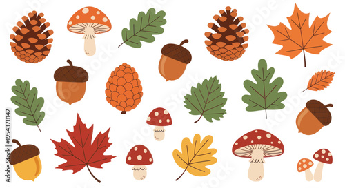 Autumn Elements Collection: Pinecones, Acorns, Mushrooms, and Maple Leaves