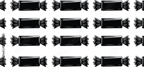 Black Hard Candy Silhouette Pattern Featuring Minimalist Sweet Confectionery Icons for Food Packaging Backgrounds and Festive Celebration Graphic Design Projects