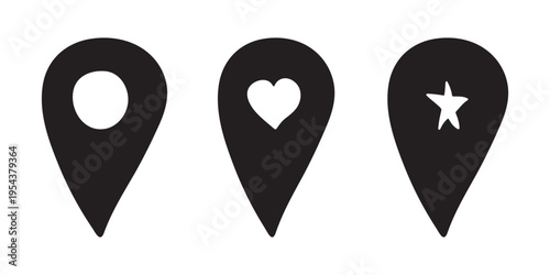 Set of hand drawn map pin Map marker pointer sign GPS and mapping tools Location pin symbol Pinpoint clipart in doodle style Single element for web, design
