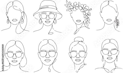 Minimalist line art female portraits showcasing elegant womens faces with various styles