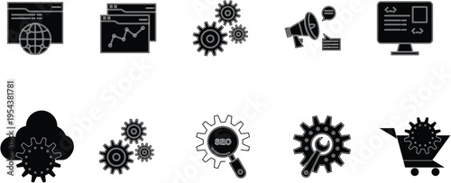 Set of 8 business icons vector, black