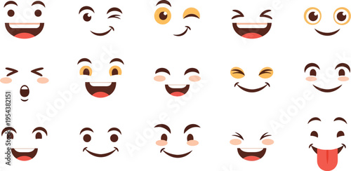 Cartoon Style Diverse Expression Set, Funny Emoji with Different Feelings