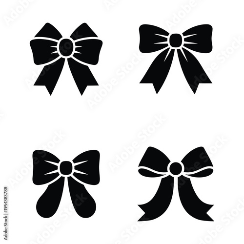 set of four black bow ties flat design vector illustration