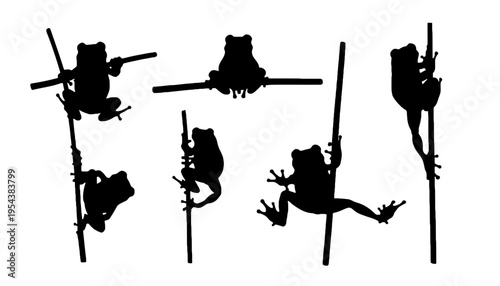 Frog silhouette vector illustration set of climbing animals on poles