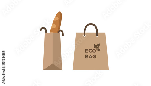 An eco bag illustration with a brown paper bag and bread