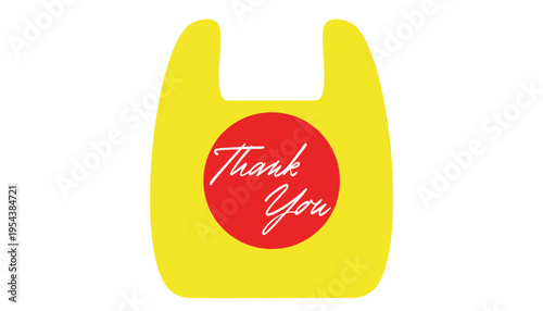 A yellow reusable bag with a red Thank You logo illustration